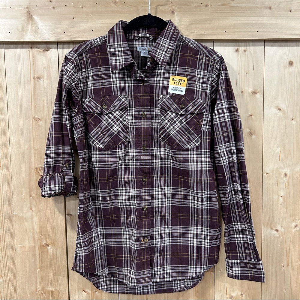 NWT Carhartt Women’s Rugged Flex Button Down Plaid Shirt County Fair